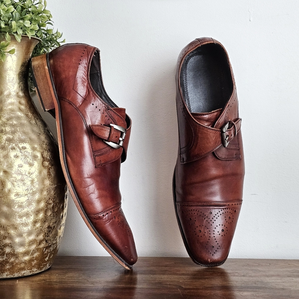 Stacy Adams Kimball Chestnut Wingtip Monk Strap Dress Shoes Men’s 13M